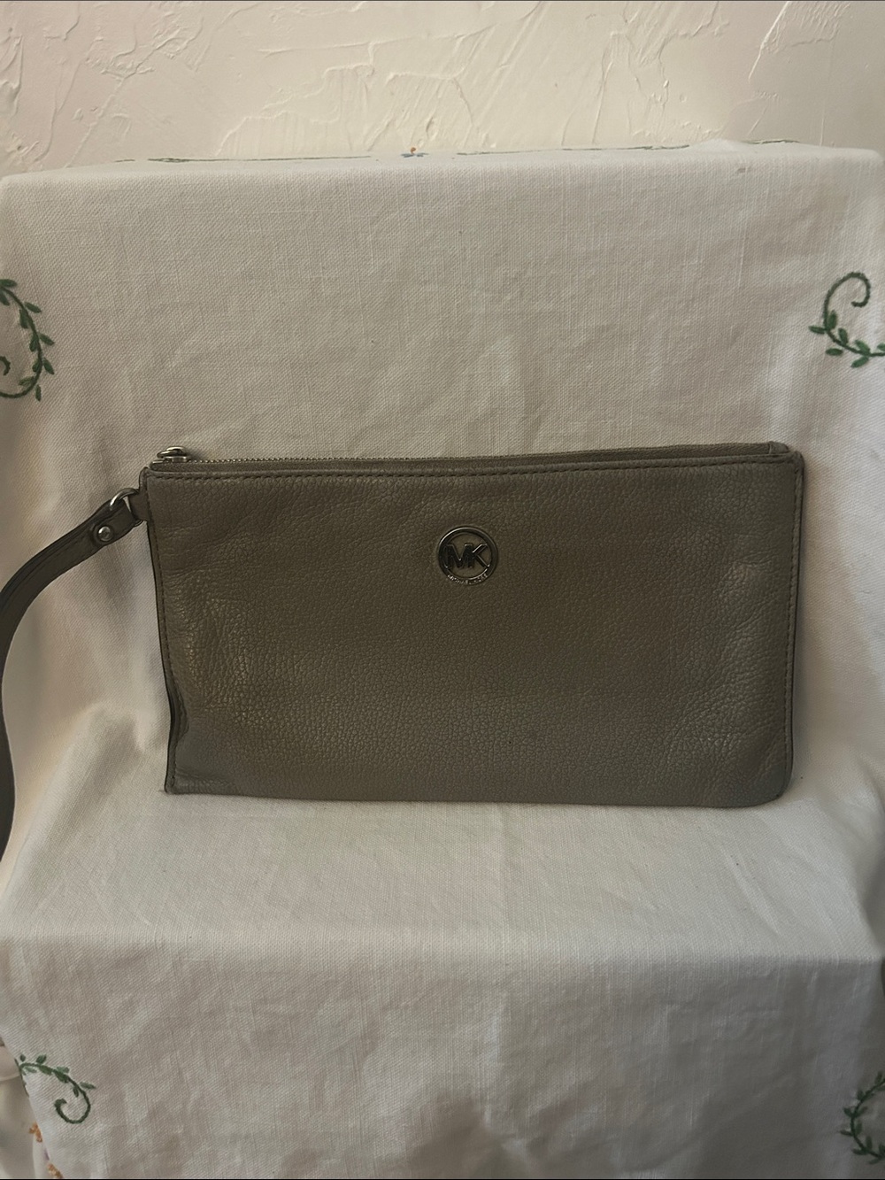 Michael Kors Grey Leather Wristlet with MK Logo